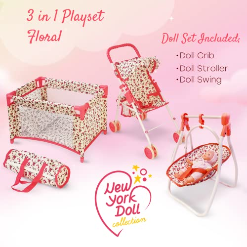 Deluxe Baby Doll Stroller with Crib Furniture Playset for 18" Dolls - Pink B688