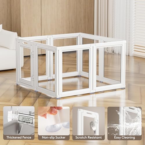 Transparent Dog Playpen with Wall Anchor, 23.6" H, 10 Panels, White N19944