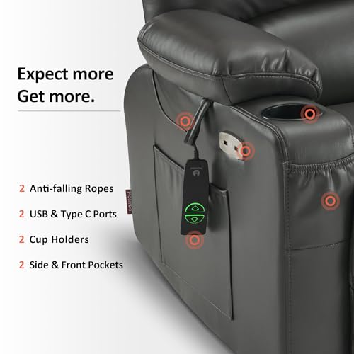 MCombo Oversized Power Lift Recliner Chair for Elderly with Heat and Massage, Faux Leather, Dark Brown N537