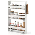 Slim Rolling Storage Cart, 4-Tier Kitchen Utility Carts on Wheels, Wood Shelving Unit Organizer Trolley with Handle, 5” Width Narrow Cart for Small Spaces, Laundry, Bathroom (White)