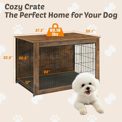 Wooden Dog Crate End Table for Large Indoor Use, Rustic Brown B947201