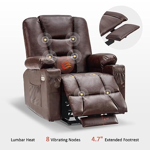 MCombo Small Power Lift Recliner Chair with Massage and Heat, Faux Leather, Dark Brown E441