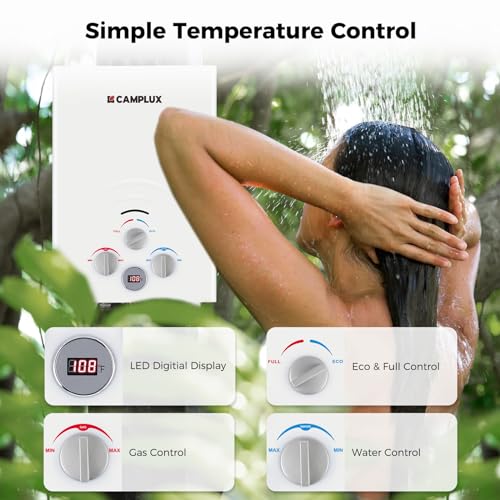 CAMPLUX 2.64 GPM Propane Portable Gas Water Heater, 68,000 BTU, White Y83276