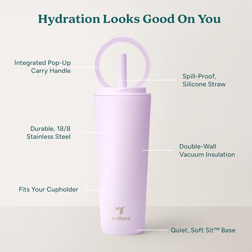 Halo 32 oz Stainless Steel Vacuum Insulated Tumbler with Flip Handle Lid, Lilac Bud H350