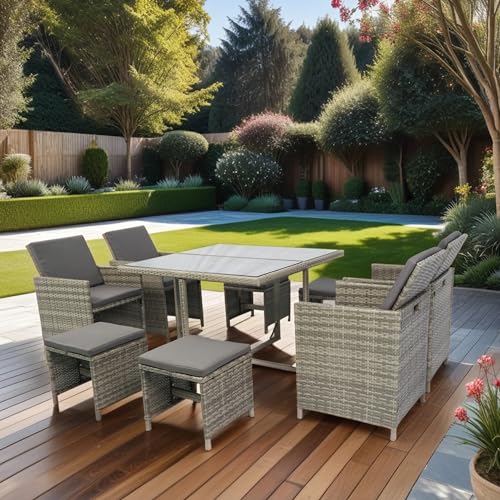 DHHU 5 Piece Outdoor Patio Furniture Set with PE Rattan Wicker and Anti-Slip Cushions R775974