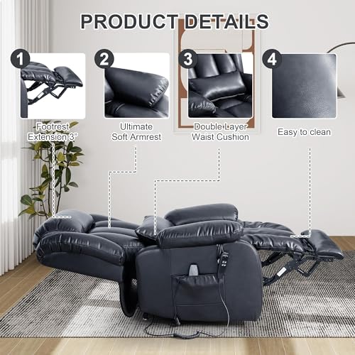 EDILLY Genuine Leather Power Lift Recliner Chair with Massage and Heating, Brown C901