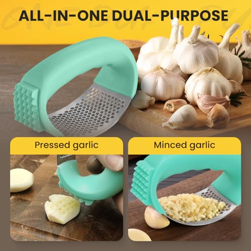 Stainless Steel Garlic Press Rocker with Peeler and Cleaning Brush, Black S334