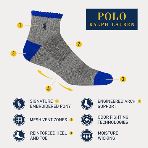 POLO RALPH LAUREN Men's Athletic Cotton Ankle Socks 6-Pack O2600
