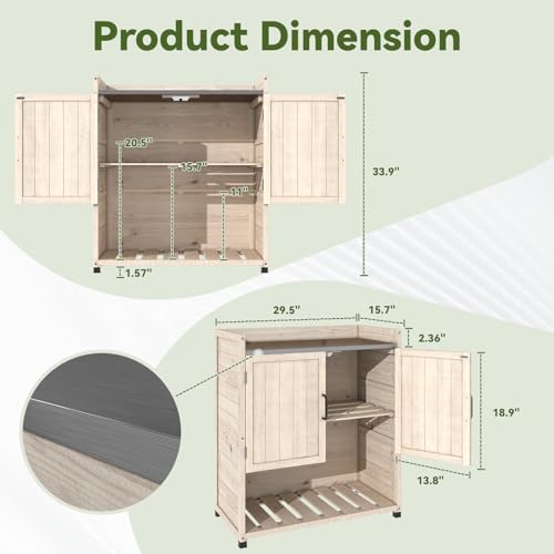 AECOJOY Outdoor Storage Cabinet Potting Bench Table with Adjustable Shelf, Grey N11766