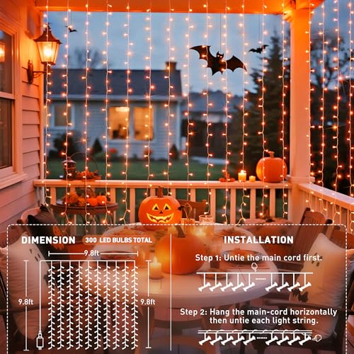 JMEXSUSS 300 LED Remote Control Christmas Curtain Lights, Warm White V64841