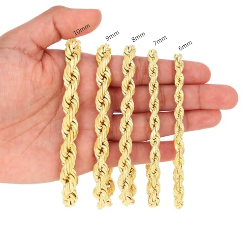 Nuragold 10K Yellow Gold Solid Rope Diamond Cut Chain Necklace I800