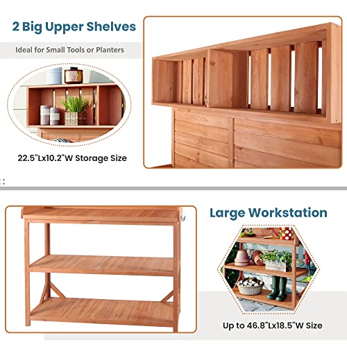 Outdoor Wooden Potting Bench Table with Drawers and Storage Shelves C672480