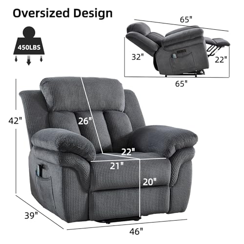 CANMOV 46" Wide Power Lift Recliner Chair for Elderly, with Massage and Heat, Light Brown K346927