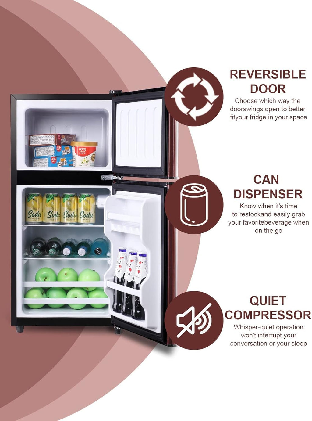 KRIB BLING Mini Fridge With Freezer, Compact 2 Door Refrigerator, 3.5 Cu. Ft C7747