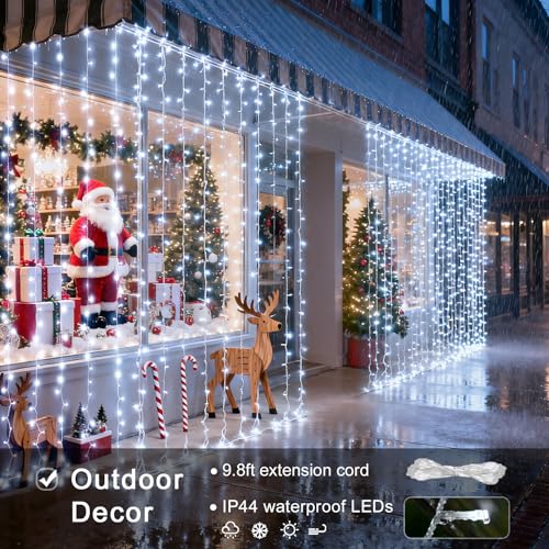 JMEXSUSS 300 LED Remote Control Christmas Curtain Lights, Warm White V64841