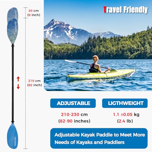 Kayak Paddles with Alloy Shaft and PP Blade, Adjustable 230-250 cm E1062