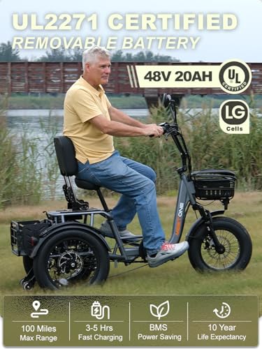Breeze Pro Folding Electric Tricycle for Adults, 1200W 48V 20AH Fat Tire E-Trike W158192