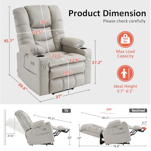 MCombo Large Triple Motor Power Lift Recliner Chair with Massage and Dual Heating, Faux Leather, Dark Brown X979
