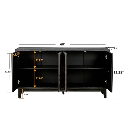 Mid Century Sideboard Buffet Cabinet with Solid Wood Legs, Antique Black R345923
