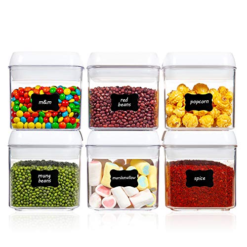 Vtopmart 6 PCS Airtight Food Storage Containers, BPA Free Plastic Snack Containers with Easy Lock Lids, for Kitchen Pantry Organization and Storage, Include 24 Labels, 0.8L