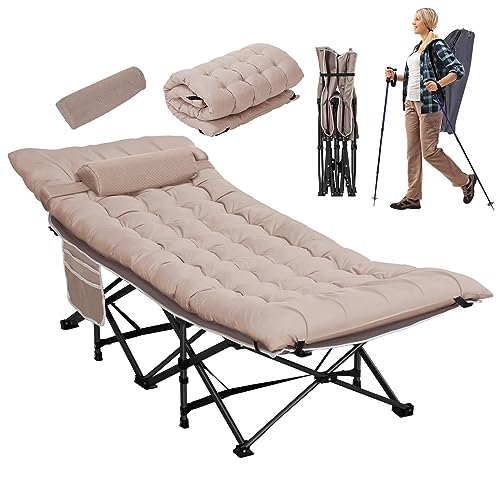 Wide Folding Camping Cots with Pillow & Extra Thick Matress, Cots for Sleeping 900 LBS, Camping Bed for Adults with Cushion, Sleeping Cot (Grey)