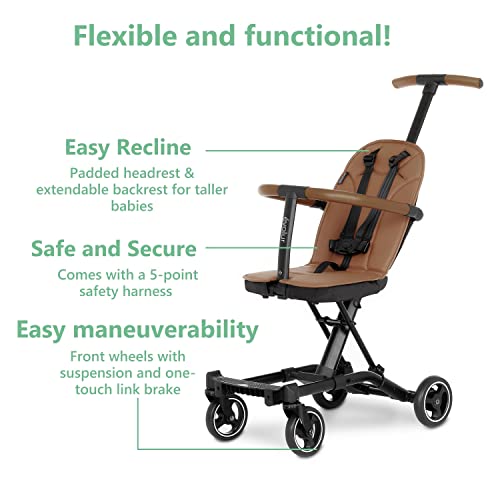 Evolur Cruise Rider Stroller, Lightweight Compact Fold Travel Stroller, Cognac B33336
