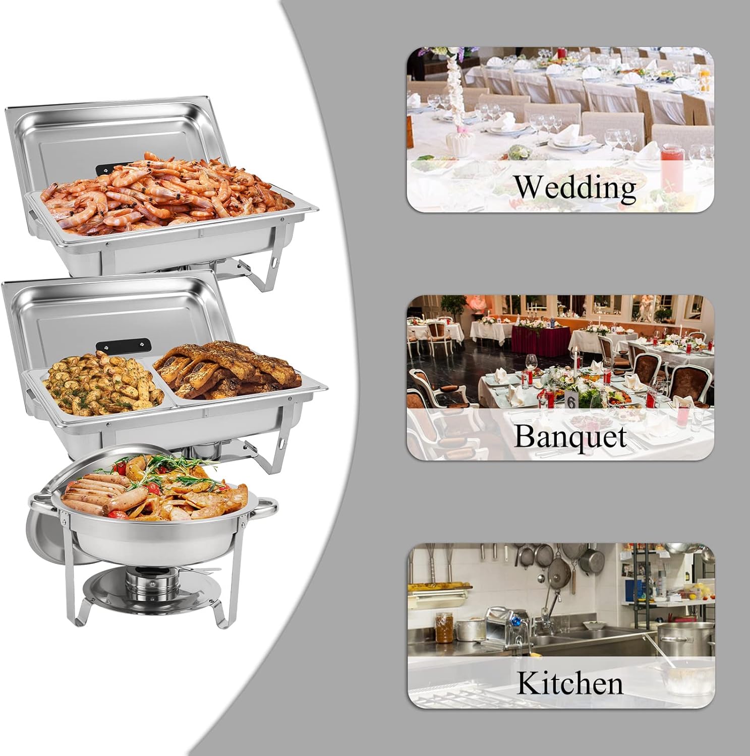 Restlrious Chafing Dish Buffet Set Stainless Steel 5QT Round & 8QT Rectangle Foldable Chafer, 5 Pk P620522