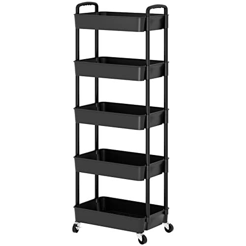 Sywhitta 3-Tier Plastic Rolling Utility Cart with Handle, Black F220270