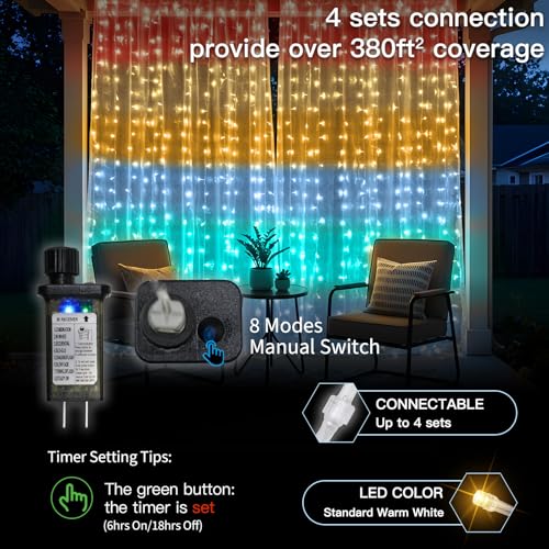 suddus Curtain Lights 300 LED Warm White for Bedroom, Outdoor & Christmas Decor K310