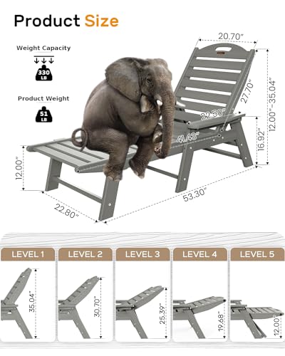 Ciokea Chaise Lounge Chair Outdoor, Adjustable 5-Position, Grey N3005