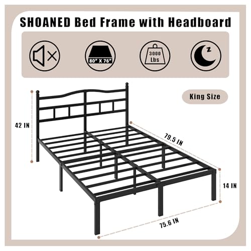 Full Metal Bed Frame 14 Inch Tall Heavy Duty Black Steel Slats Platform J736200