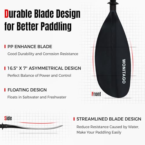 Kayak Paddles with Alloy Shaft and PP Blade, Adjustable 230-250 cm E1062