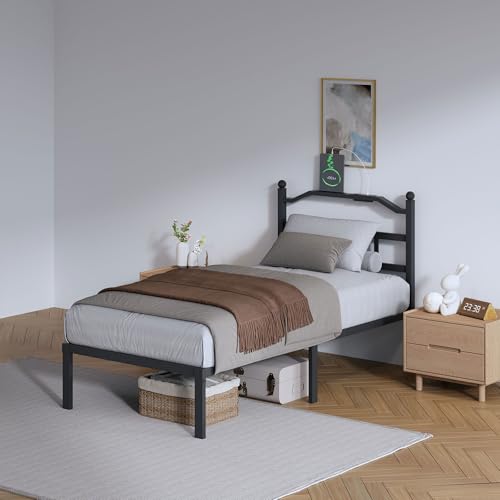 Full Metal Bed Frame 14 Inch Tall Heavy Duty Black Steel Slats Platform J736200