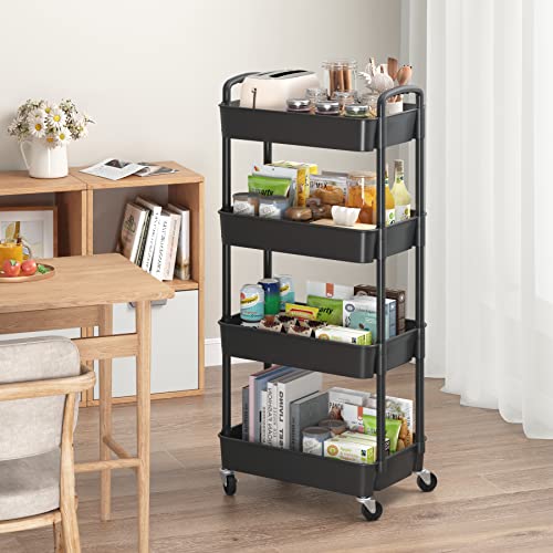 Sywhitta 3-Tier Plastic Rolling Utility Cart with Handle, Black F220270