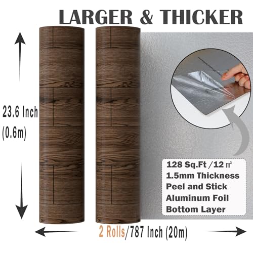 Oxdigi Peel and Stick Vinyl Flooring Roll 23"x393" Waterproof Wood Plank U1250