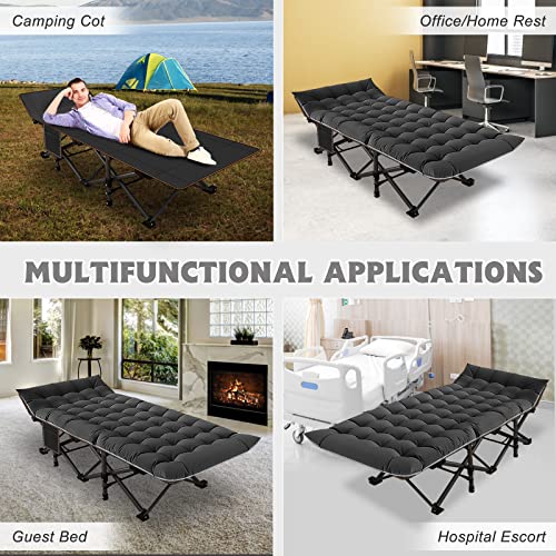 ABORON Folding Camping Cot with Mat for Adults, Heavy Duty Outdoor Bed with Carry Bag C211720