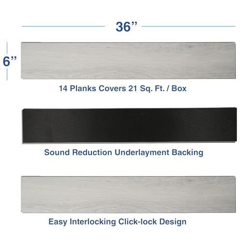 Interlocking Vinyl Flooring Planks 36" x 6", 5mm, Brown or Grey U502793