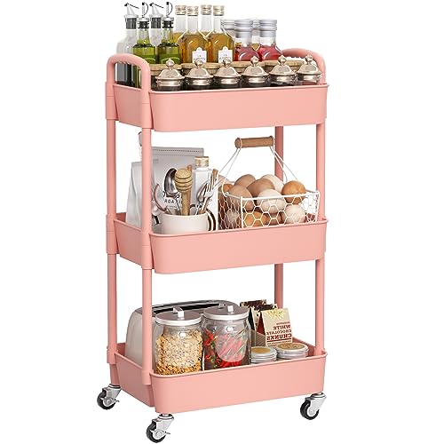Sywhitta 3-Tier Plastic Rolling Utility Cart with Handle, Black F220270