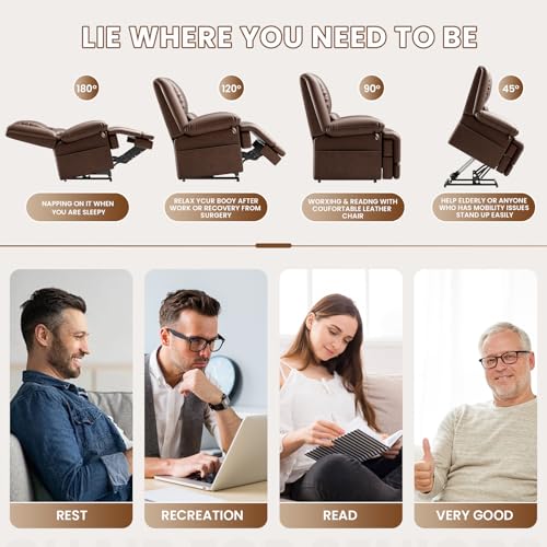 Dual Motor Power Lift Recliner Chair with Massage and Heat for Elderly, Red Brown V492