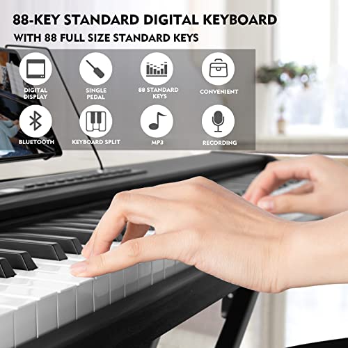 MUSTAR MDP-1200 Digital Piano 88 Key Weighted Hammer Action Keyboard with Stand, Pedal, Case, Black H320