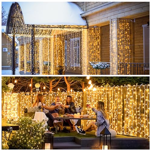 JMEXSUSS 300 LED Remote Control Christmas Curtain Lights, Warm White V64841