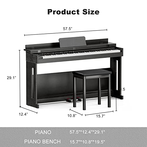 UMOMO 88 Weighted Key Digital Piano with Bench, Hammer Action, Black W36770