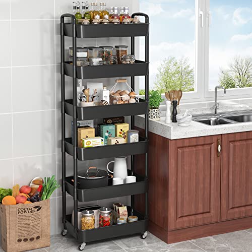 Sywhitta 3-Tier Plastic Rolling Utility Cart with Handle, Black F220270