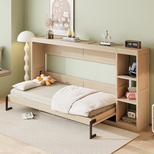 Murphy Cabinet Bed Frame with Charging Station, Full-Size Foldable Wall Bed Z526