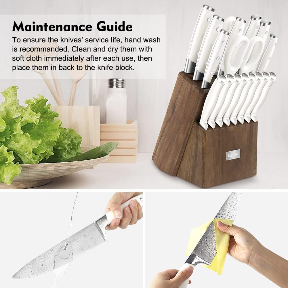 23 PCS Kitchen Knife Set with Block, Stainless Steel, White S495