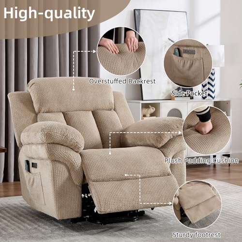 CANMOV 46" Wide Power Lift Recliner Chair for Elderly, with Massage and Heat, Light Brown K346927