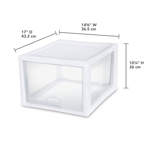 Sterilite 4-Pack 27 Quart Stacking Drawer, Clear Storage Organizer with White Frame M965