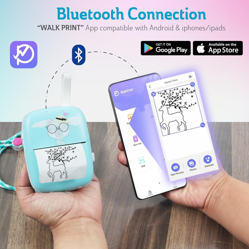 Portable Sticker Printer - Bluetooth Thermal Photo Printer (Blue) T77696