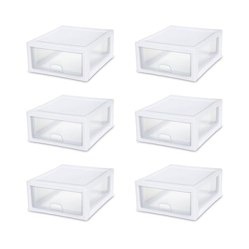 Sterilite 4-Pack 27 Quart Stacking Drawer, Clear Storage Organizer with White Frame M965
