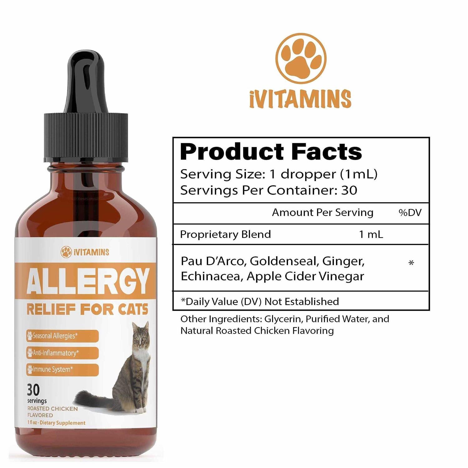 iVitamins Allergy Relief for Cats Natural Support for Allergy & Itch Relief G536634
